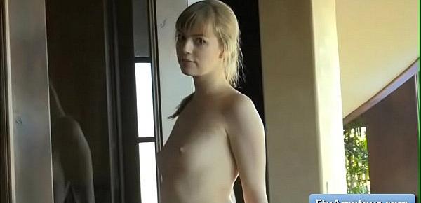  Young sexy teen blonde amateur Alana dance naked in her house and loves it